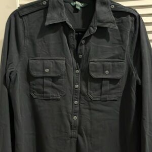 Lauren Ralph Lauren 100% cotton black long sleeve jersey dress henley style top